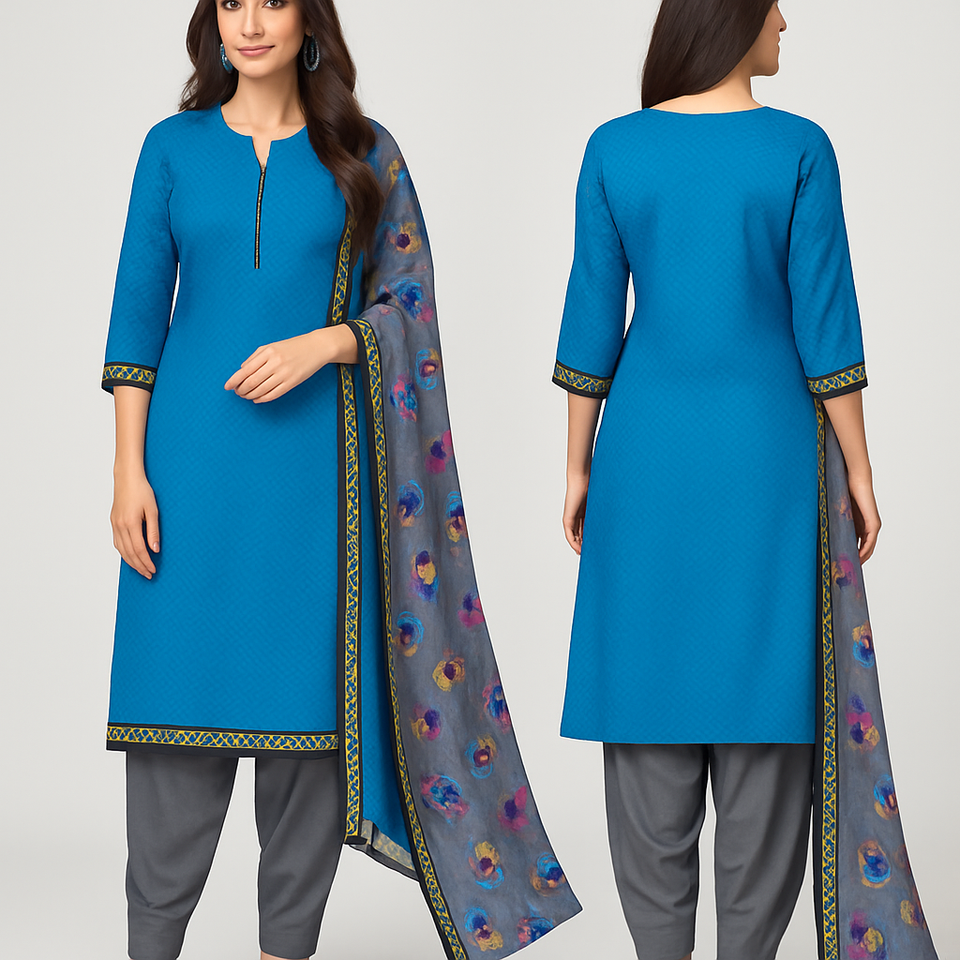 Aqua Cotton Indian women's salwar kameez with dupatta ready to wear