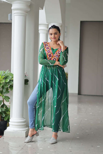 Peppilo Georgette Green Ready To Wear Kurti