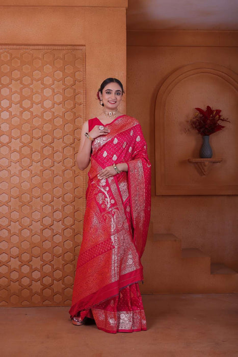 Peppilo Rani Pink Soft Silk Indian Ethnic Saree