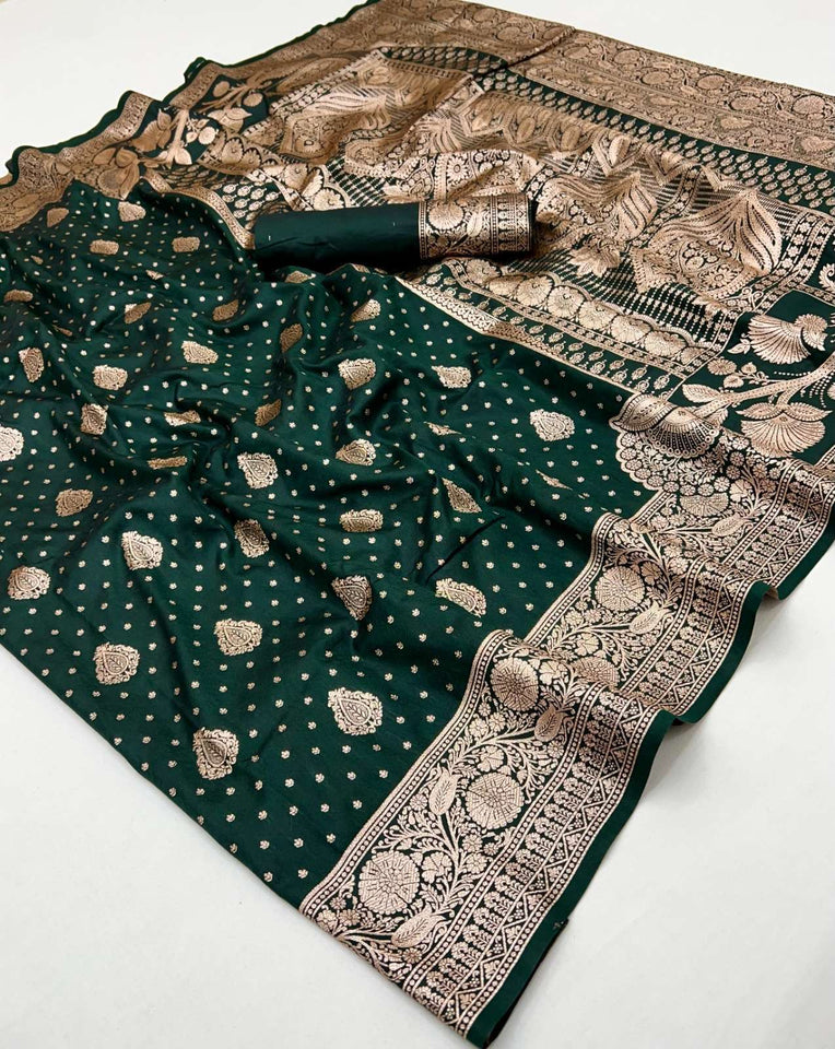 Peppilo Dark Green Soft Silk Indian Ethnic Saree