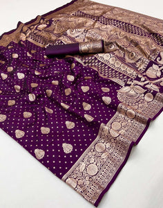 Peppilo Royal Purple Soft Silk Indian Ethnic Saree