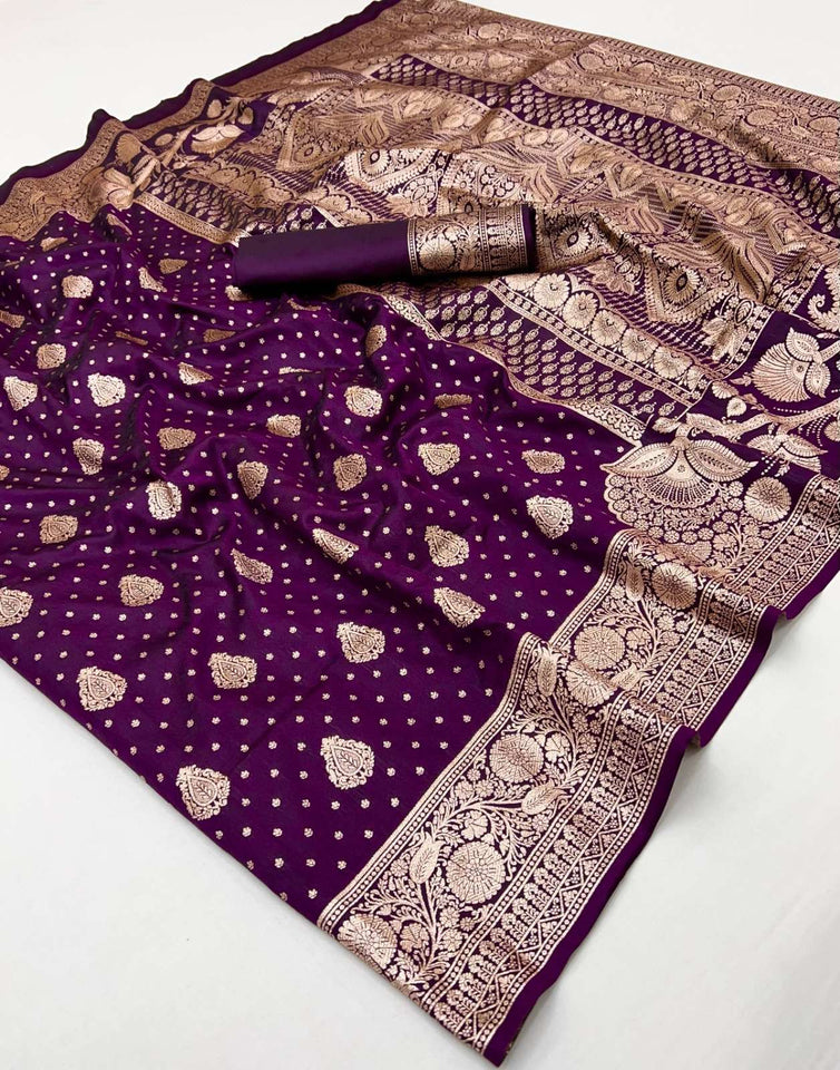 Peppilo Royal Purple Soft Silk Indian Ethnic Saree