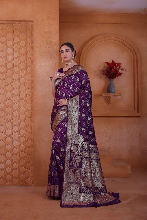 Peppilo Royal Purple Soft Silk Indian Ethnic Saree