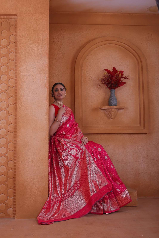Peppilo Rani Pink Soft Silk Indian Ethnic Saree