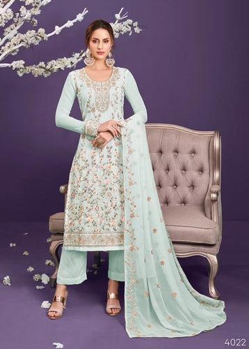 Aqua Georgette Indian women's salwar kameez with dupatta ready to wear