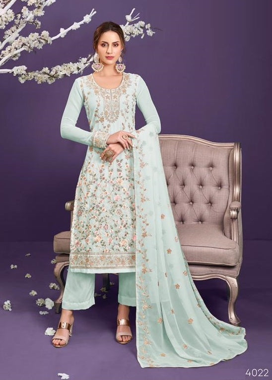 Aqua Georgette Indian women's salwar kameez with dupatta ready to wear