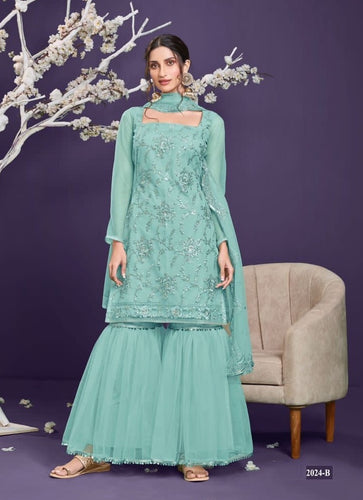 Aqua Georgette Indian women's salwar kameez with dupatta ready to wear