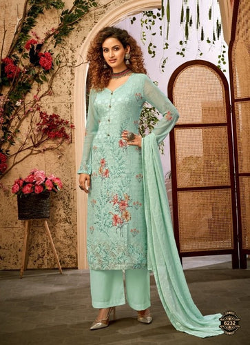 Aqua Georgette Indian women's salwar kameez with dupatta ready to wear