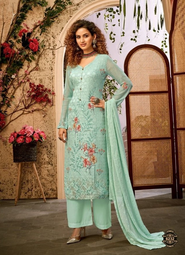 Aqua Georgette Indian women's salwar kameez with dupatta ready to wear