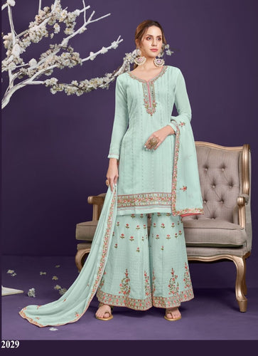 Aqua Georgette Indian women's salwar kameez with dupatta ready to wear