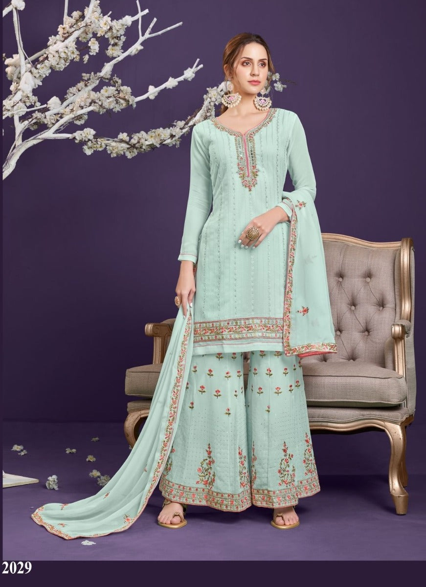 Aqua Georgette Indian women's salwar kameez with dupatta ready to wear