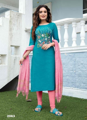 Aqua Georgette Indian Ethnic kurti with dupata