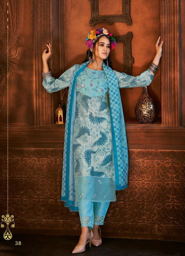 Aqua Georgette Indian women's salwar kameez with dupatta ready to wear