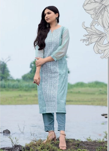 Aqua Georgette Indian Ethnic kurti with dupata