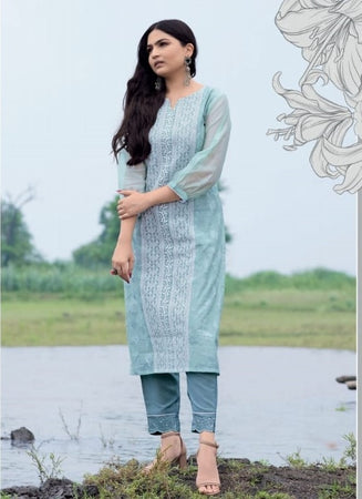 Aqua Georgette Indian Ethnic kurti with dupata
