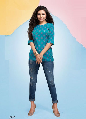 Aqua Georgette Indian Ethnic kurti with dupata