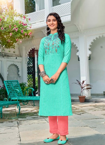 Aqua Georgette Indian Ethnic kurti with dupata