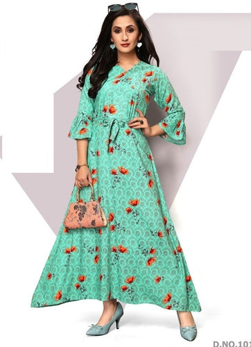 Aqua Georgette Indian Ethnic kurti with dupata