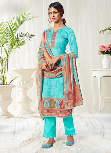 Aqua Georgette Indian women's salwar kameez with dupatta ready to wear