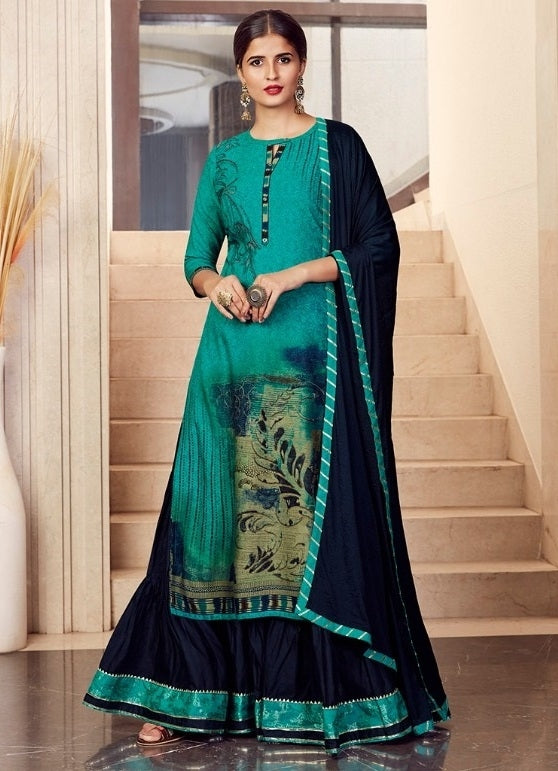 Aqua Georgette Indian women's salwar kameez with dupatta ready to wear