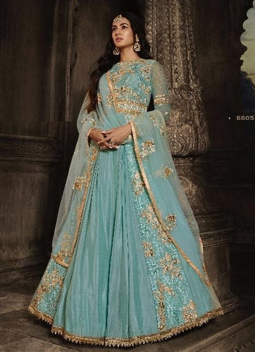 Aqua Georgette Indian women's salwar kameez with dupatta ready to wear