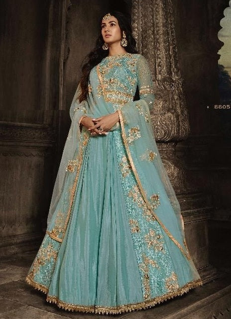 Aqua Georgette Indian women's salwar kameez with dupatta ready to wear