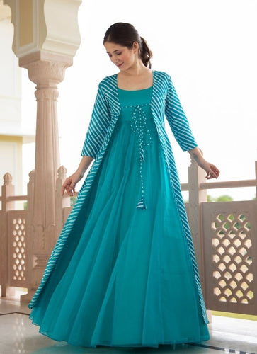 Aqua Georgette Indian Ethnic kurti with dupata