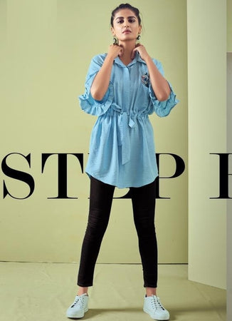 Aqua Georgette Indian Ethnic kurti with dupata