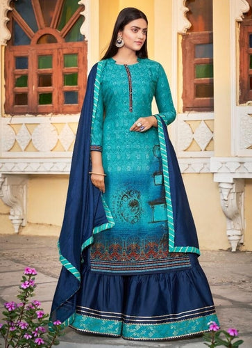 Aqua Georgette Indian women's salwar kameez with dupatta ready to wear