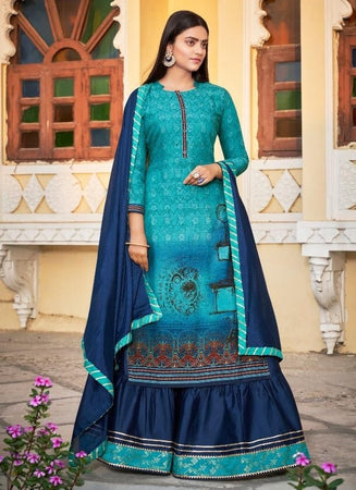 Aqua Georgette Indian women's salwar kameez with dupatta ready to wear