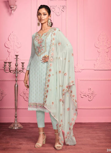 Aqua Georgette Indian women's salwar kameez with dupatta ready to wear