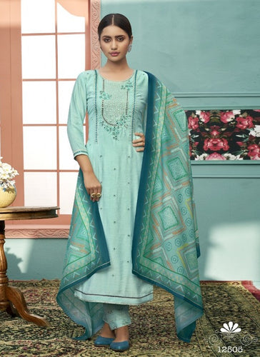 Aqua Georgette Indian women's salwar kameez with dupatta ready to wear