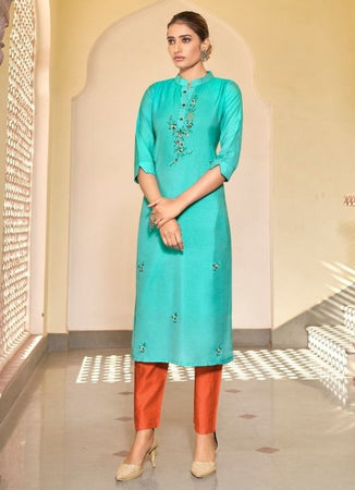 Aqua Georgette Indian Ethnic kurti with dupata