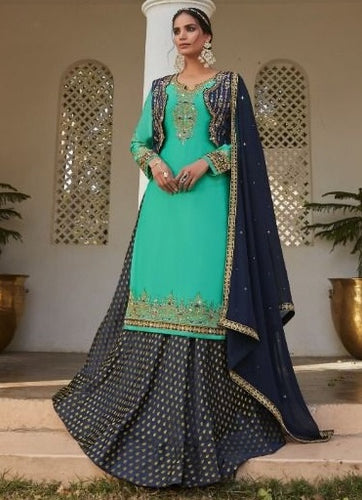 Aqua Georgette Indian women's salwar kameez with dupatta ready to wear
