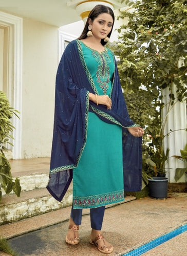 Aqua Georgette Indian women's salwar kameez with dupatta ready to wear