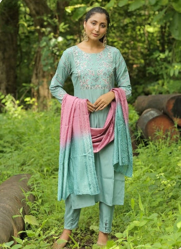 Aqua Georgette Indian women's salwar kameez with dupatta ready to wear