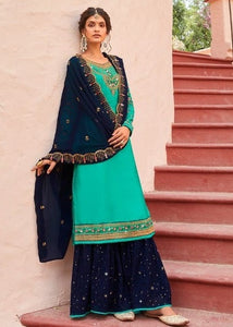 Aqua Georgette Indian women's salwar kameez with dupatta ready to wear