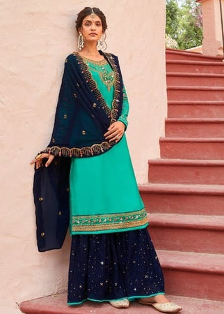 Aqua Georgette Indian women's salwar kameez with dupatta ready to wear