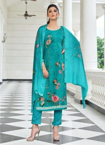 Aqua Georgette Indian women's salwar kameez with dupatta ready to wear