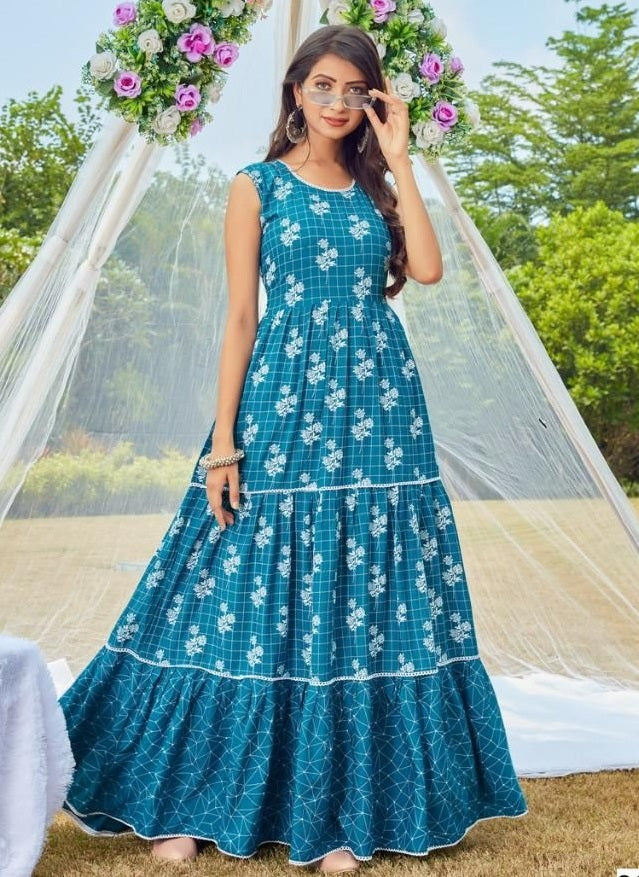 Aqua Georgette Indian Ethnic kurti with dupata