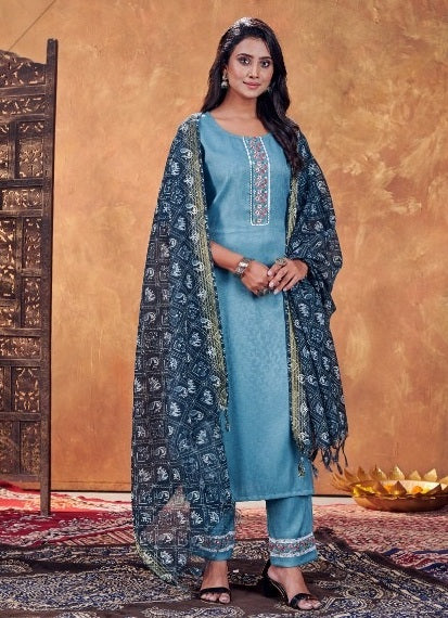 Aqua Georgette Indian women's salwar kameez with dupatta ready to wear