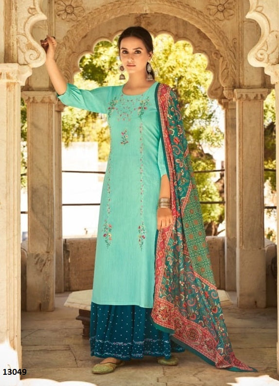 Aqua Georgette Indian women's salwar kameez with dupatta ready to wear