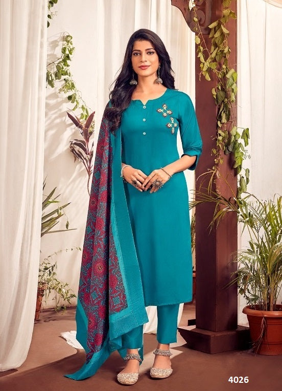 Aqua Georgette Indian women's salwar kameez with dupatta ready to wear
