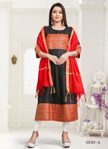 Black Georgette Indian Ethnic kurti with dupata