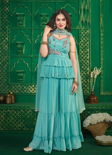 Aqua Georgette Indian women's salwar kameez with dupatta ready to wear