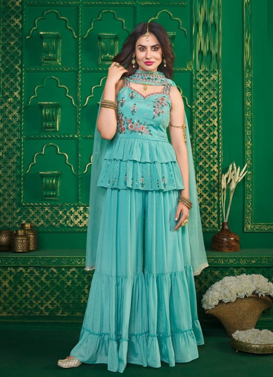 Aqua Georgette Indian women's salwar kameez with dupatta ready to wear