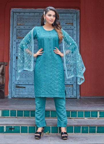 Aqua Georgette Indian women's salwar kameez with dupatta ready to wear