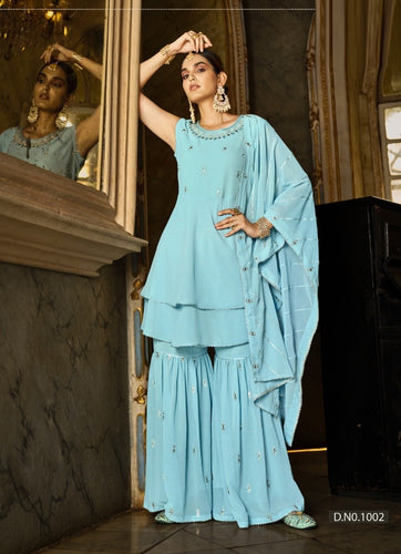 Aqua Georgette Indian women's salwar kameez with dupatta ready to wear