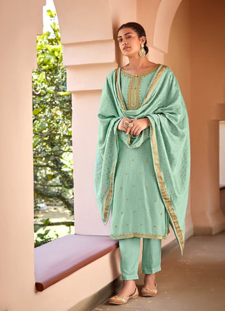 Aqua Georgette Indian women's salwar kameez with dupatta ready to wear