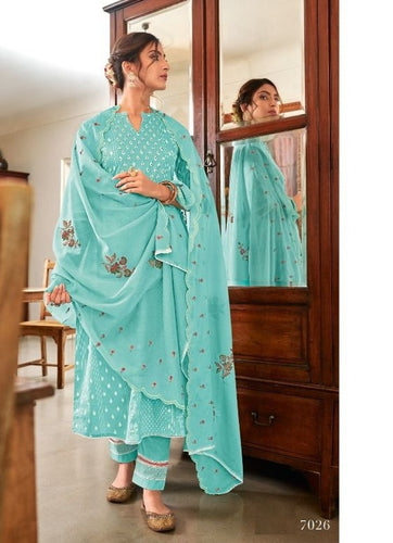 Aqua Georgette Indian women's salwar kameez with dupatta ready to wear